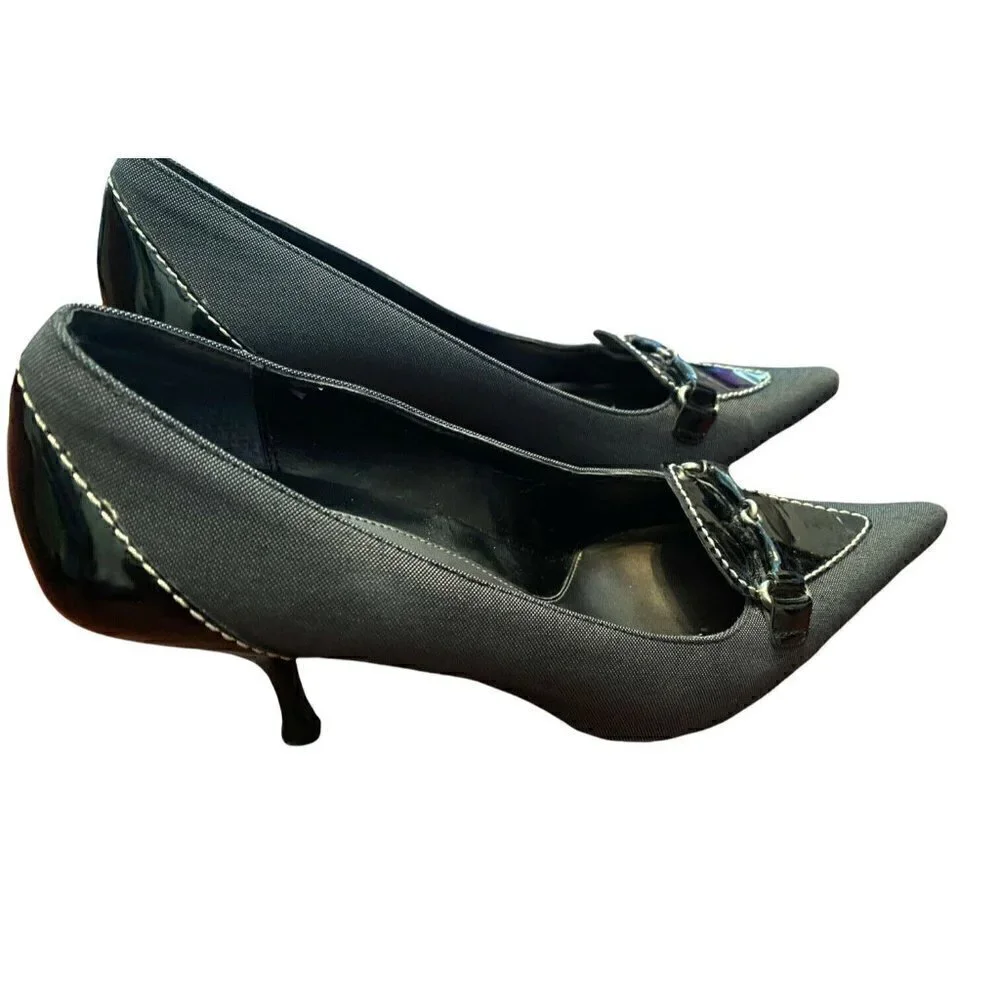 Linea Paolo Sz 9.5 Black Fabric Leather‎ Pointy Toe Women’s Pumps Heels